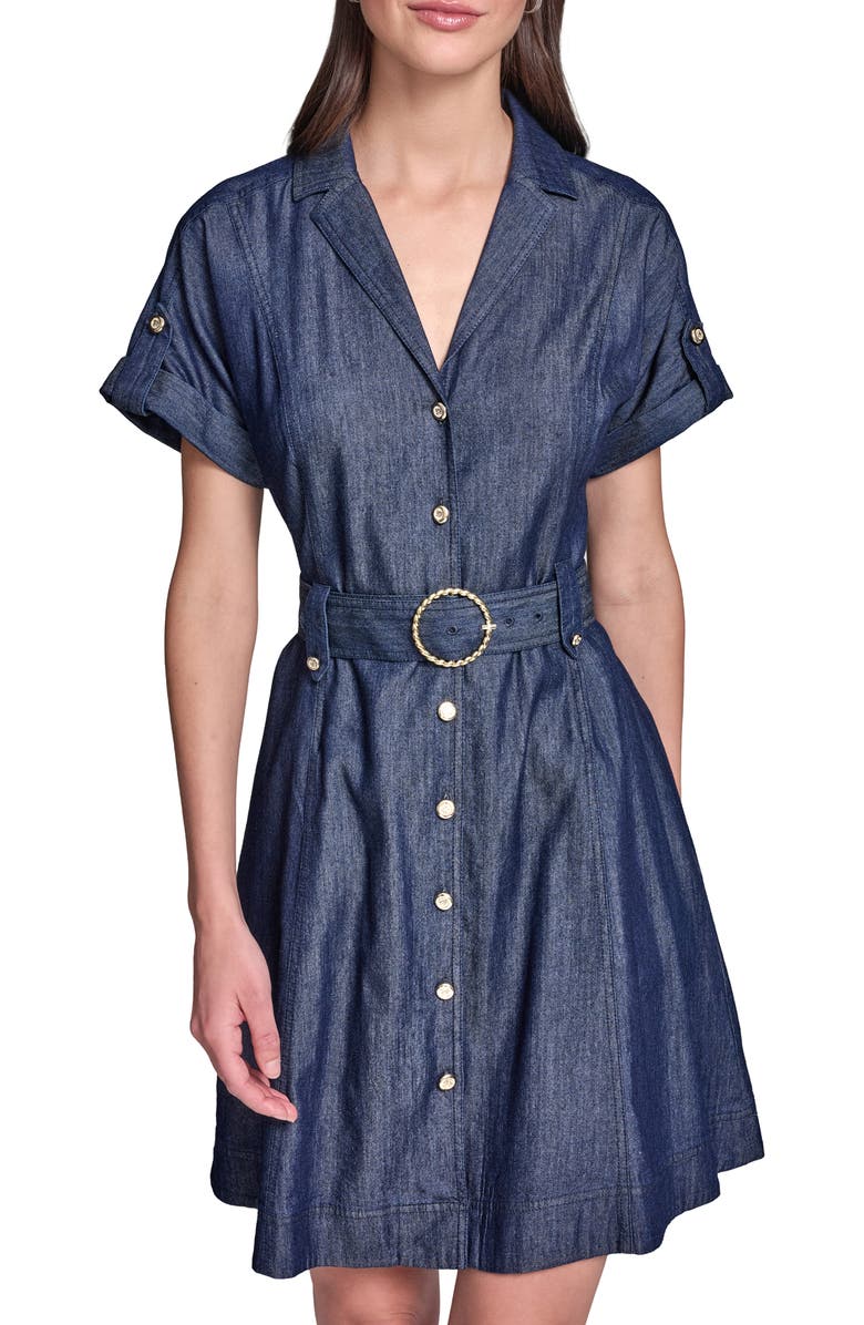 KARL LAGERFELD PARIS Denim Shirtdress, Alternate, color, Indigo