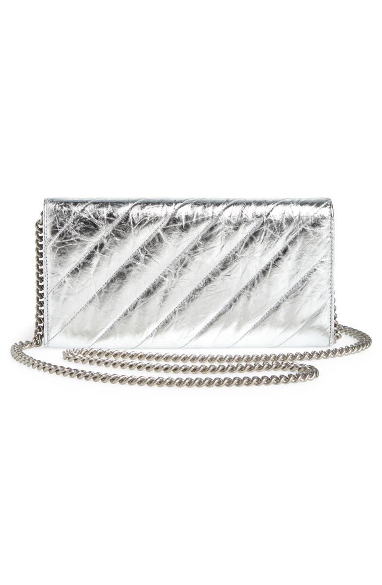 Balenciaga Crush Metalic Leather Wallet on a Chain, Alternate, color, 