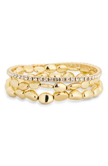 Nordstrom Rack Set Of 3 Demi Fine Stretch Bracelets In Gold