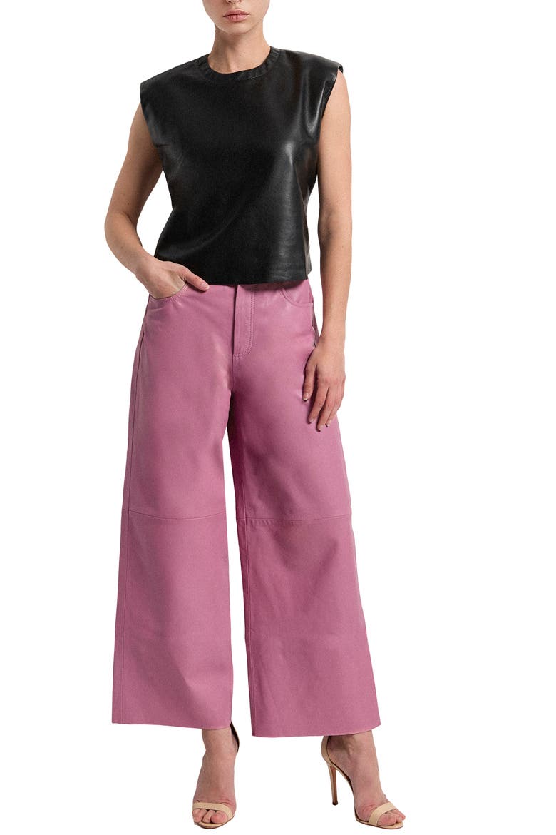 Ruby Leather Wide Leg Jeans, Main, color, Mauve