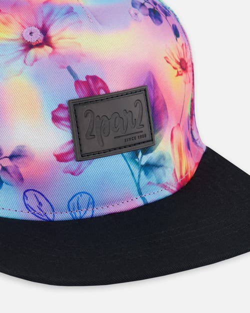 DEUX PAR DEUX DEUX PAR DEUX BABY GIRL'S PRINTED CAP BUTTERFLIES ON MULTICOLORED AND BLACK BACKGROUND