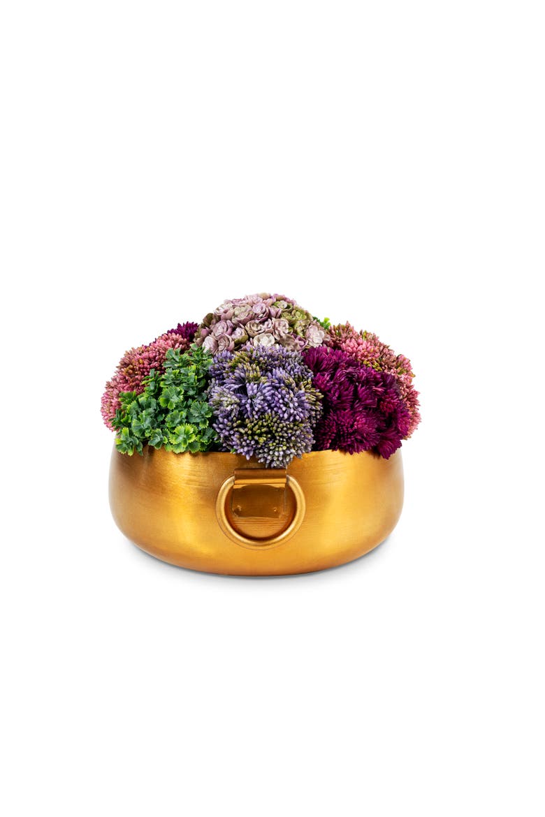 Alba Sedum Arrangement in Gold Handi Bowl, Alternate, color, Gold