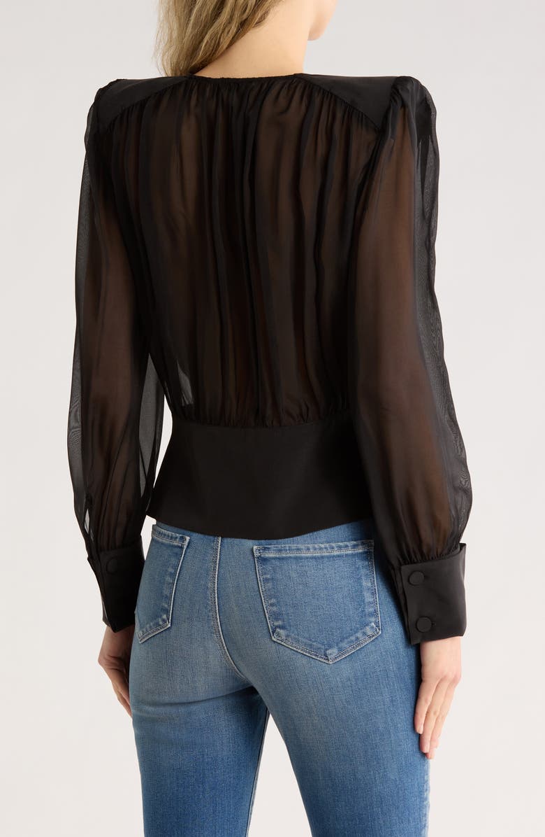 L'AGENCE Tan Wrap Front Silk Top, Alternate, color, Black