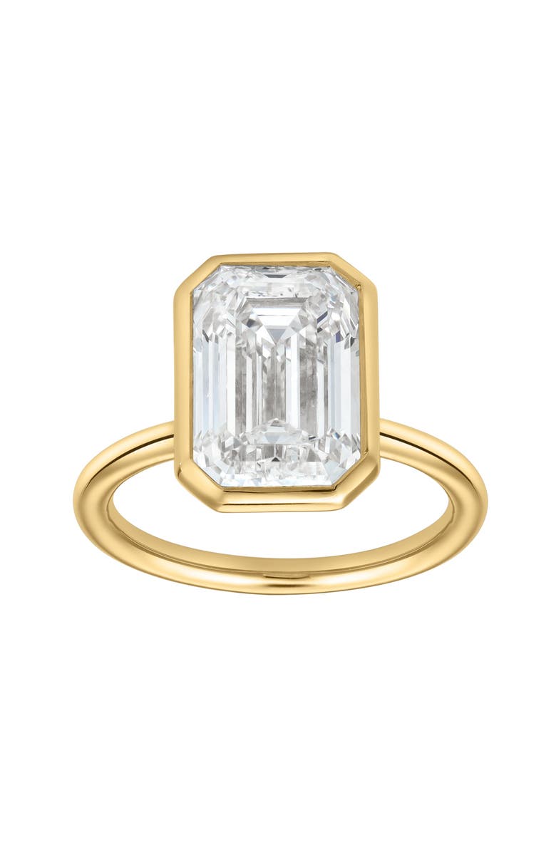 LuvMyJewelry Solaire 14K Gold Emerald Cut Lab Grown Diamond Bezel Solitaire Engagement Ring - 5 Cts, Main, color, 14K Yellow Gold