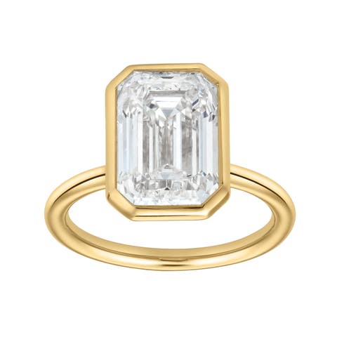 Solaire 14K Gold Emerald Cut Lab Grown Diamond Bezel Solitaire Engagement Ring - 5 Cts