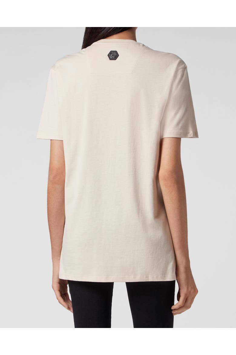 T-Shirt Round Neck Ss Print Skull Women, Alternate, color, beige