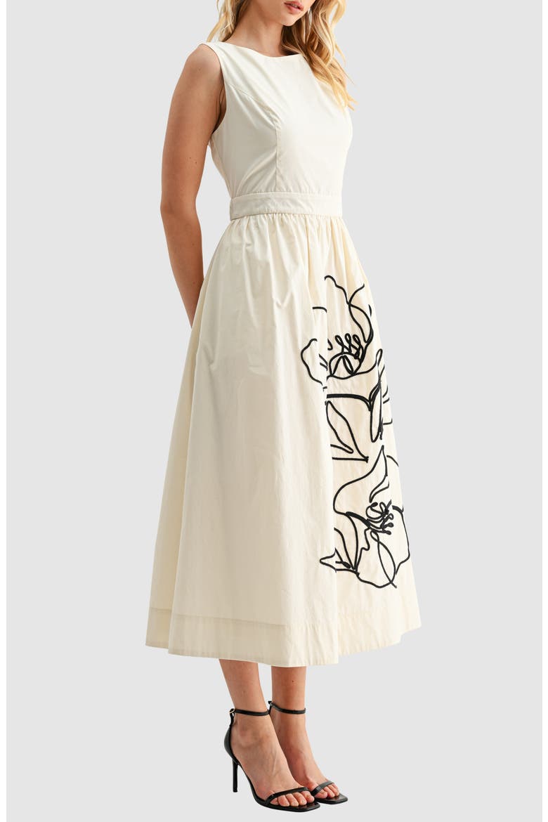 Embroidered Sleeveless Cotton Dress, Alternate, color, CREAM