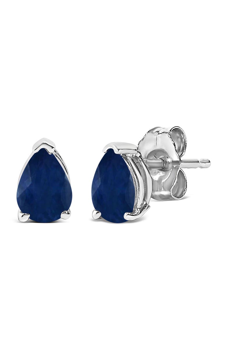 Haus of Brilliance 14K Gold 6x4MM Pear Shaped Gemstone Solitaire Stud Earrings, Alternate, color, Blue Sapphire | White