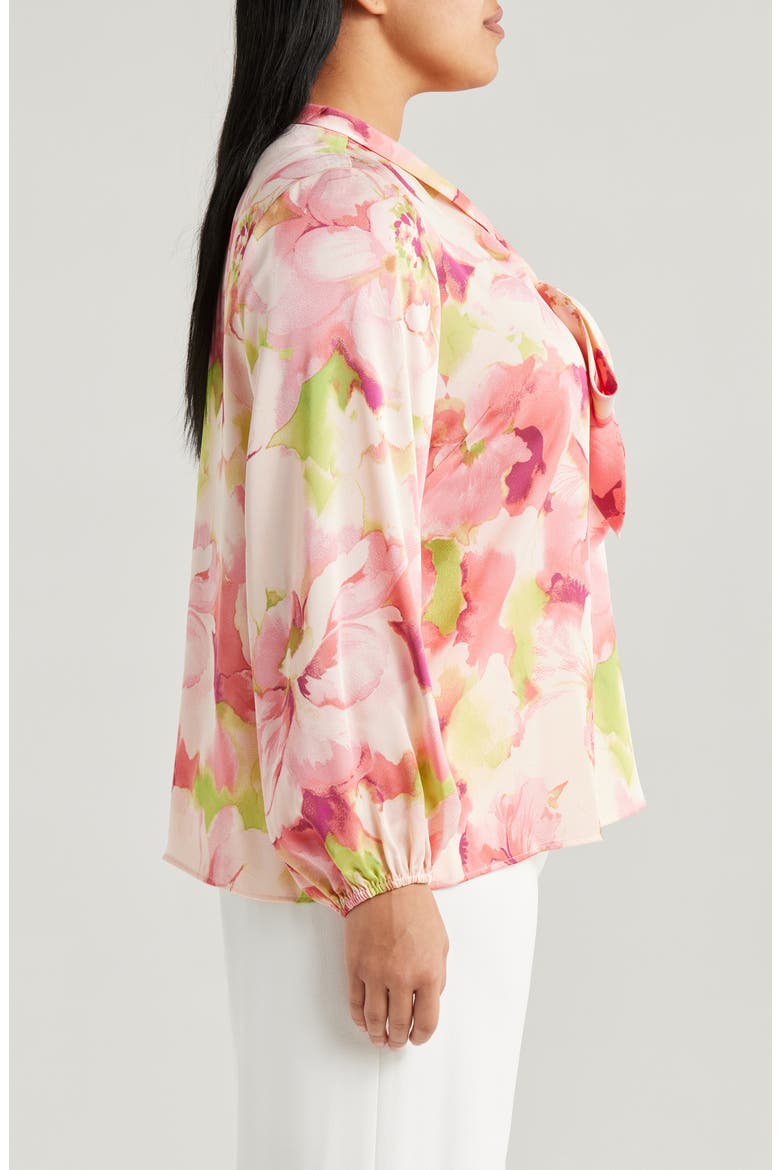 Floral Bow Neck Charmeuse Top, Alternate, color, PEACH WATERCOLOR