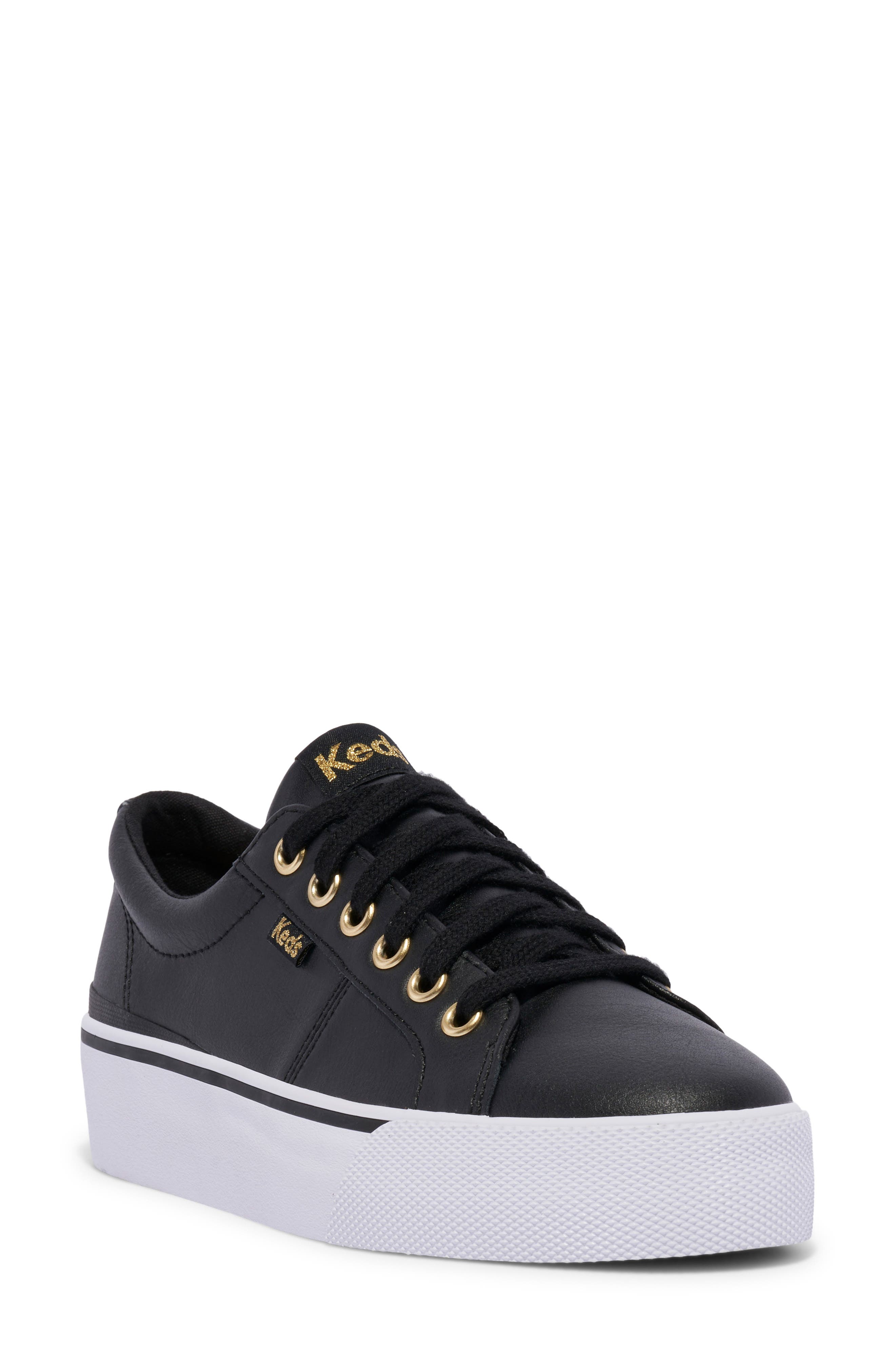 Keds<sup>®</sup> Jump Kick Duo Leather Lace-Up Sneaker, Main, color, Black