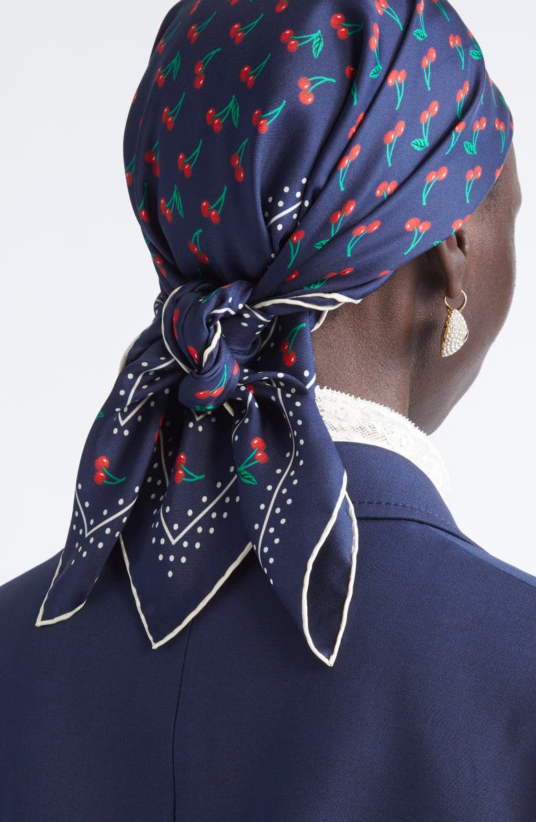 Valentino Garavani Cherryfic Silk Square Scarf, Alternate, color, Blu/ Rosso/ Verde/ Bianco