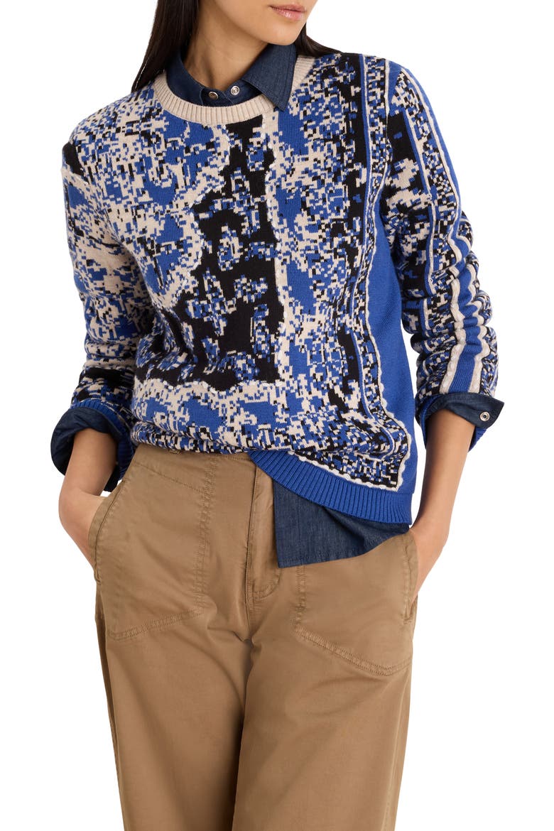 Bandana Jacquard Crewneck Sweater, Main, color, BLUE MULTI