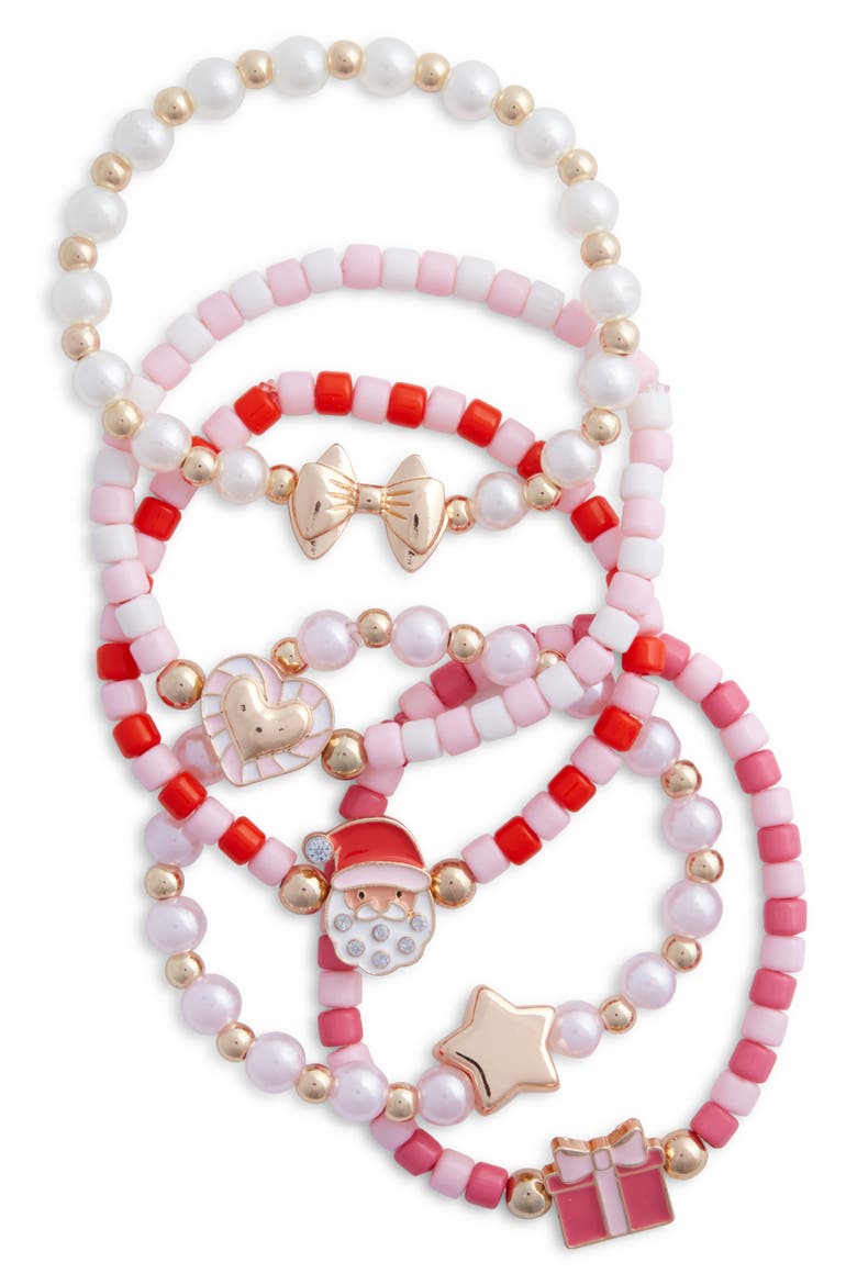 Kids' 5-Piece Holiday Bracelet Set, Main, color, RED MULTI