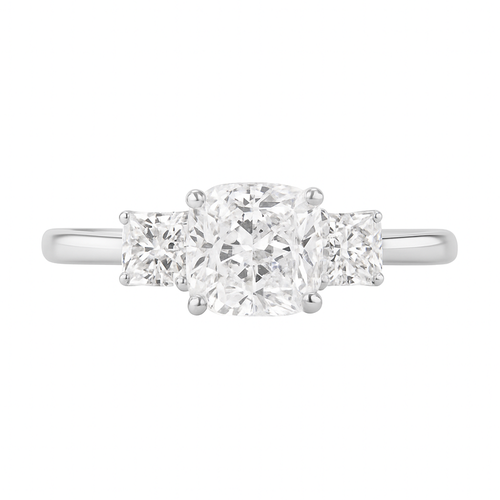 Luvmyjewelry Kahini 14k Gold Cushion Lab Grown Diamond Three Stone Engagement Ring