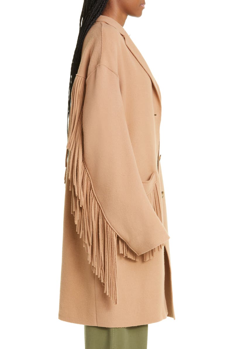 Fringe Trim Wool Blend Coat