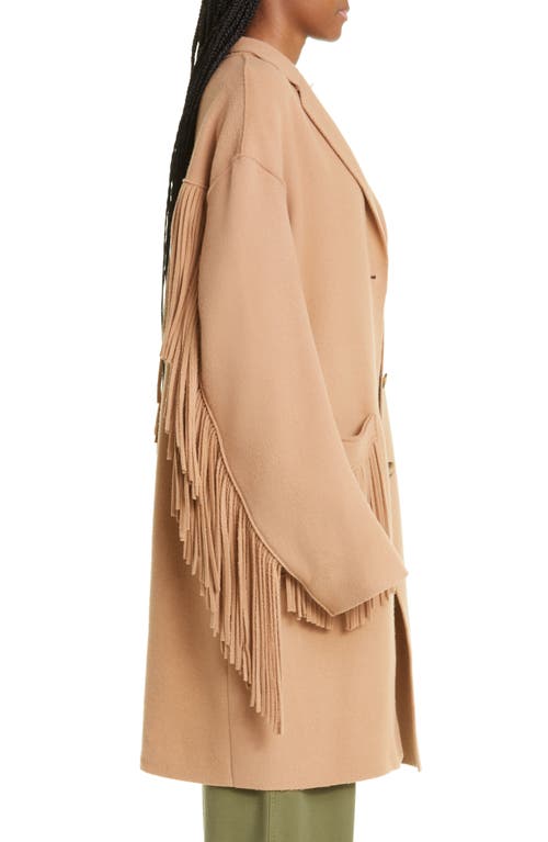 R13 Fringe Trim Wool Blend Coat In Brown