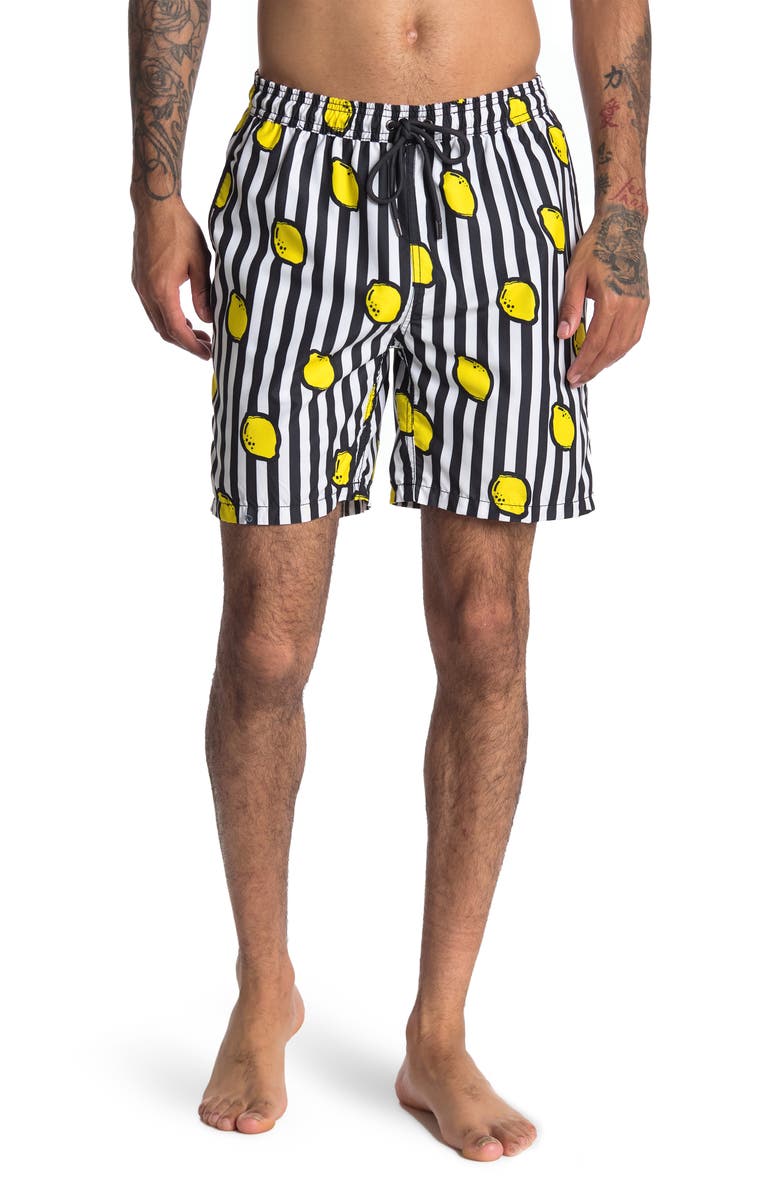 Mr.Swim Lemon Stripe Print Boardshorts, Main, color,