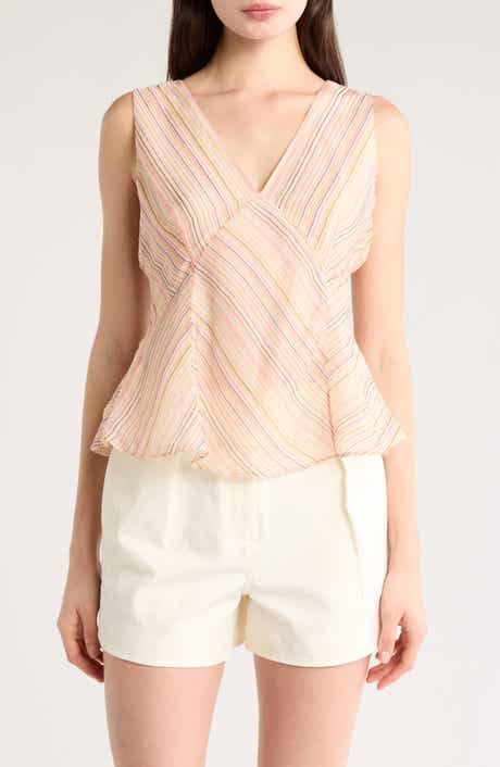 Derek Lam 10 Crosby Alix Stripe Sleeveless Linen & Silk Top