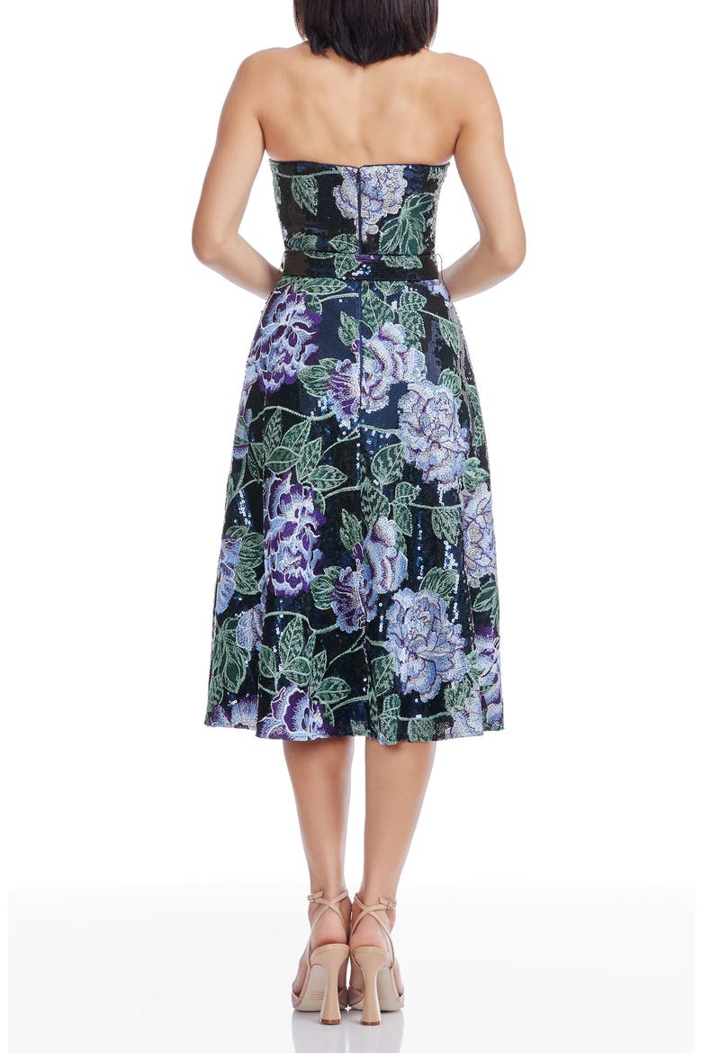 Carlita Embroidered Sequin Floral Strapless Cocktail Midi Dress, Alternate, color, NAVY MULTI