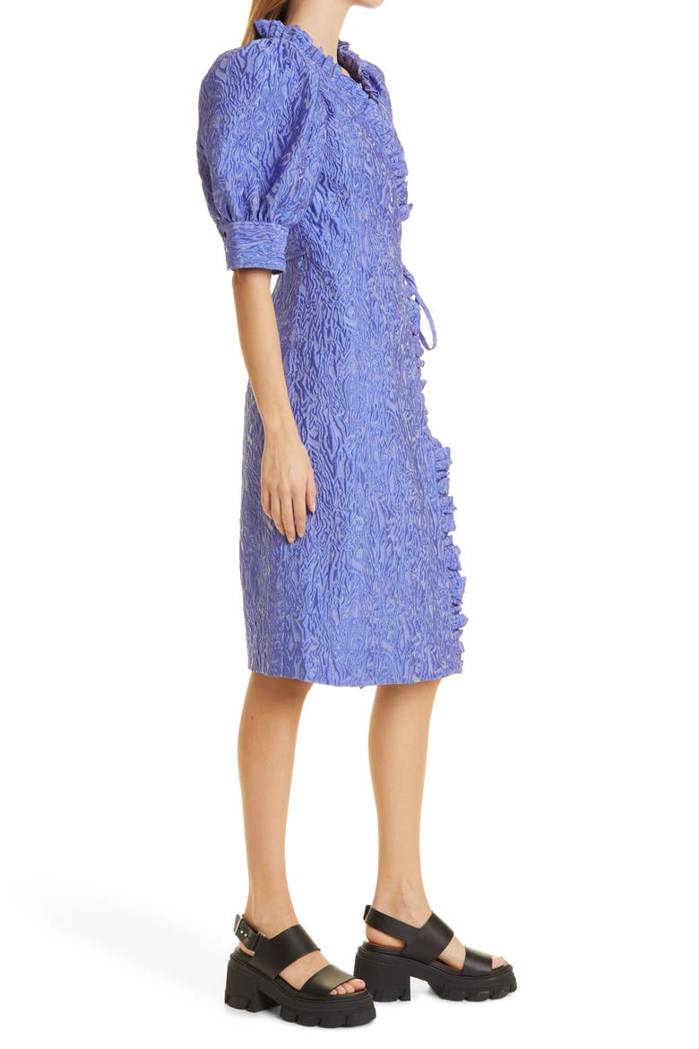 Ruffle 3D Jacquard Wrap Dress, Alternate, color, BLUE IRIS