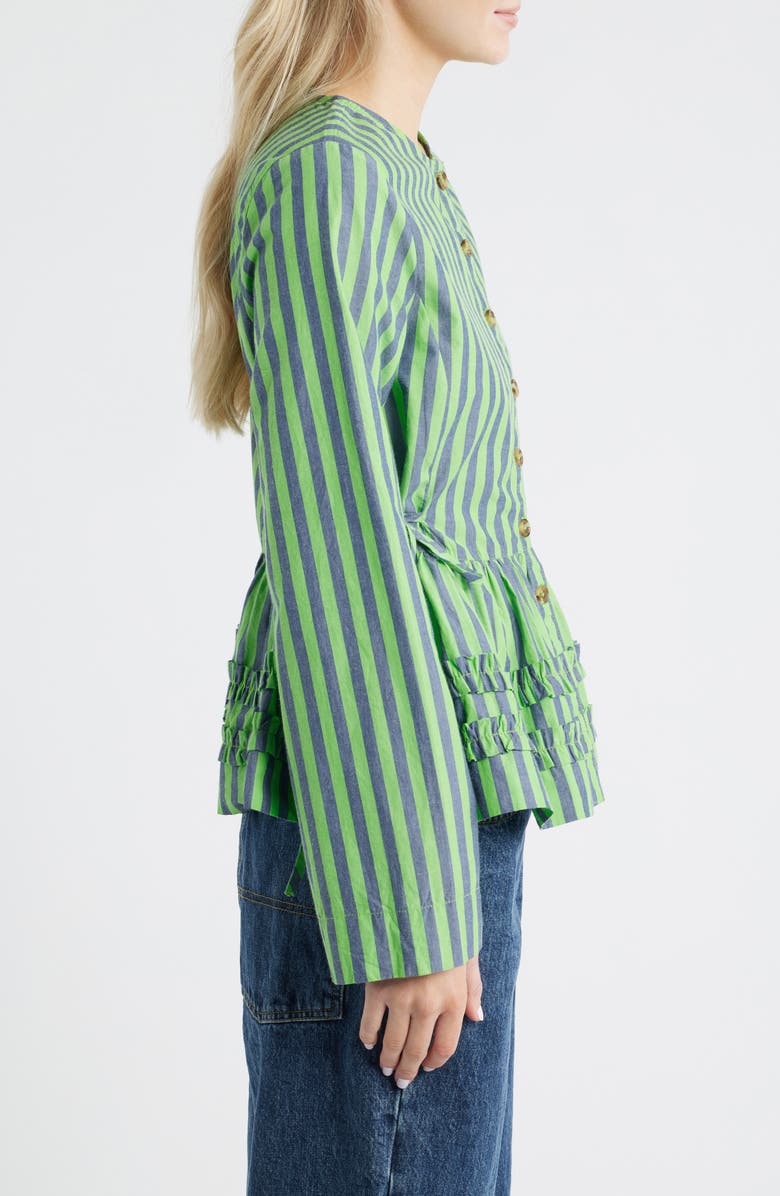 Damson Madder Madison Stripe Organic Cotton Peplum Button-Up Top, Alternate, color, Green