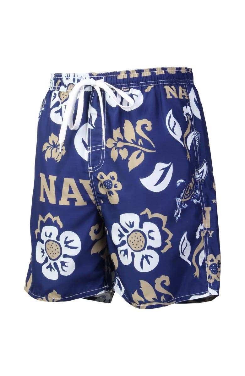 Wes & Willy Men's Wes & Willy Navy Navy Midshipmen Floral Volley Logo Swim Trunks, Alternate, color, 