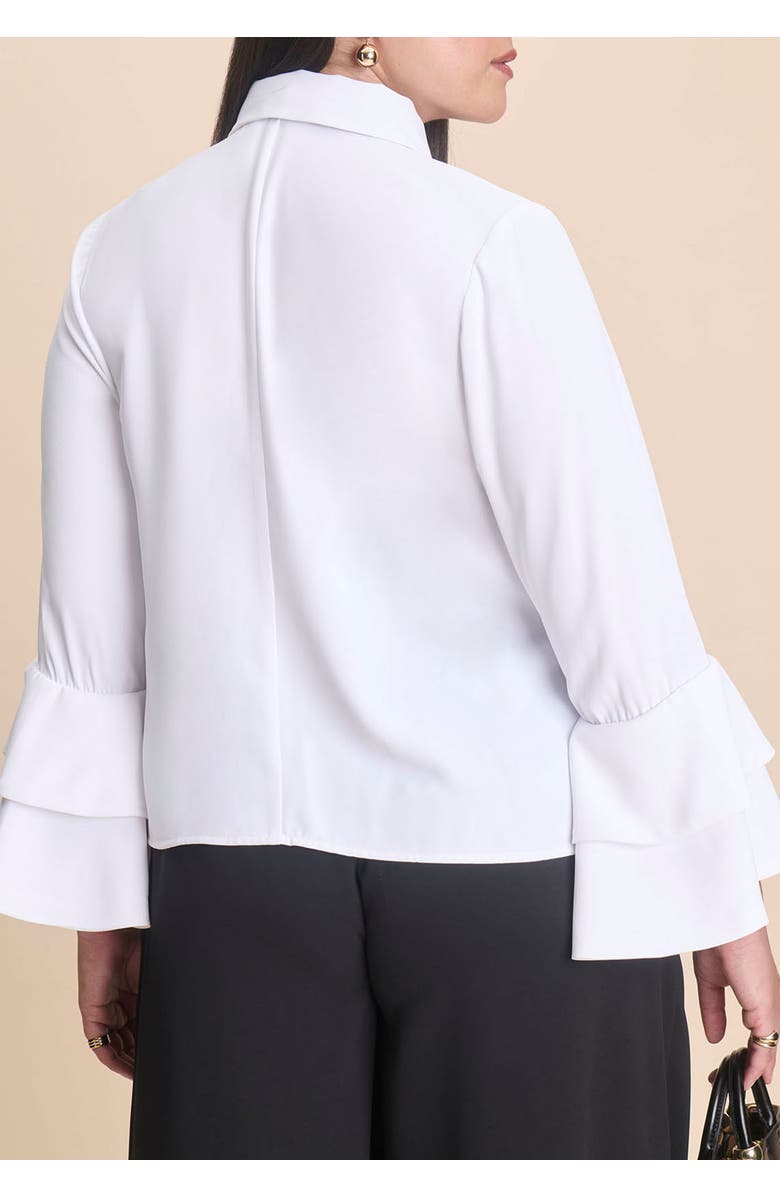ELOQUII Ruffle Sleeve Collared Top, Alternate, color, White