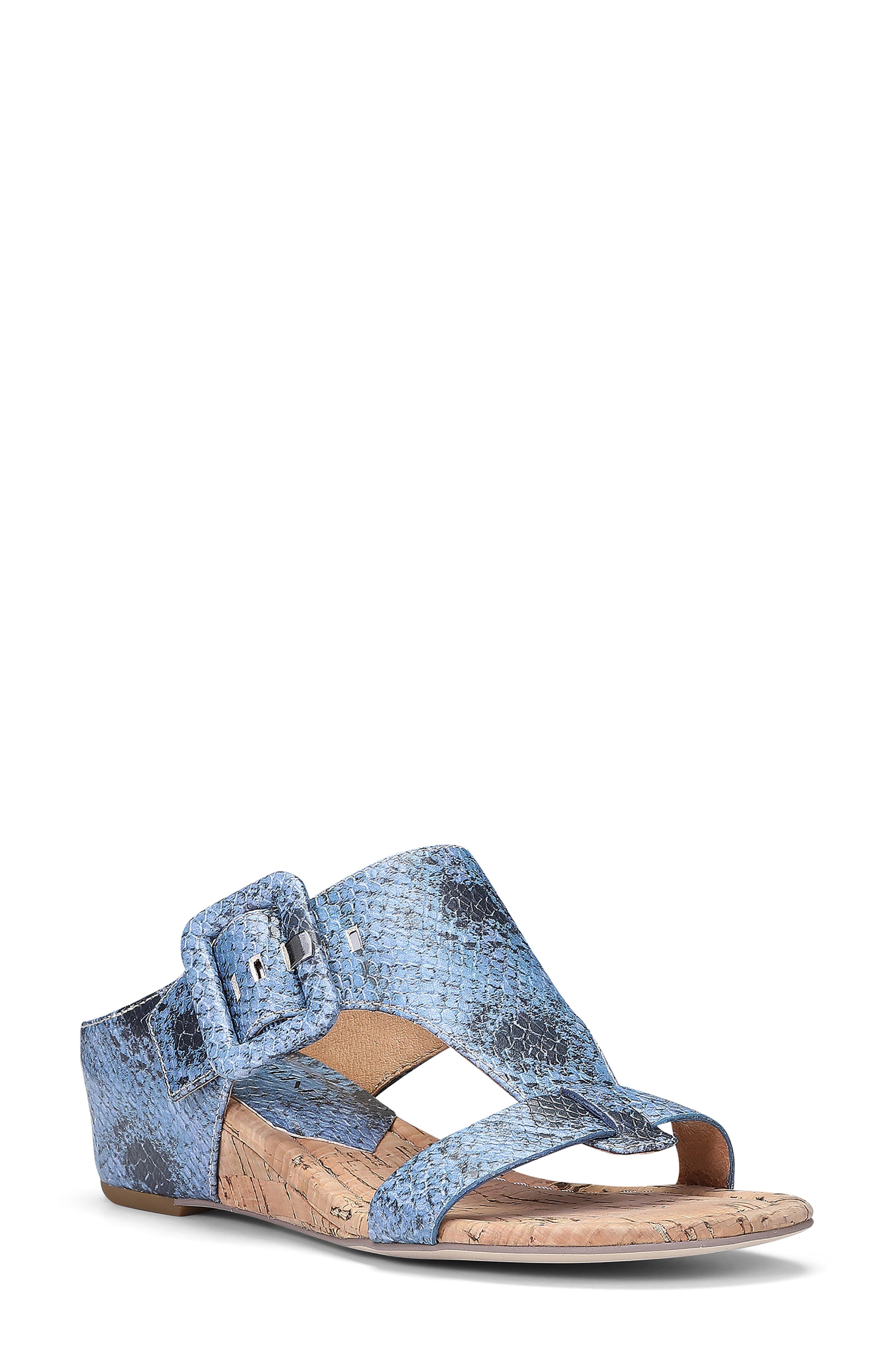 Ofelia Snakeskin Print Wedge Slide Sandal, Main, color, DENIM PRINT LEATHER