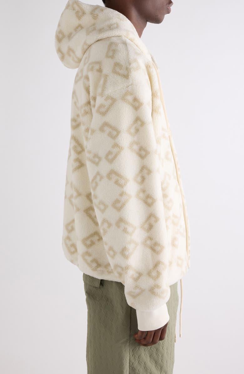 Givenchy Monogram 72 Print High Pile Fleece Snap-Up Hoodie, Alternate, color, Natural