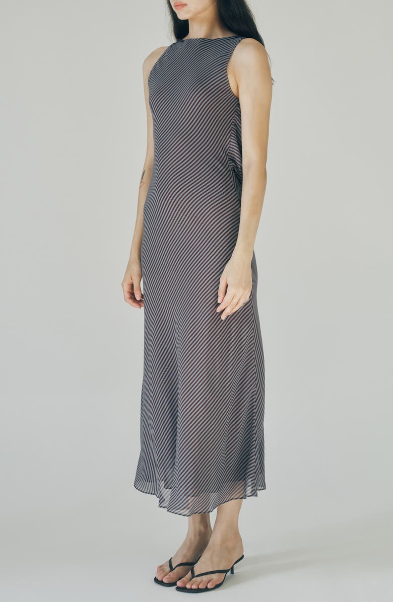 MAUDE CLUB Micca Stripe Drape Back Dress, Alternate, color, Blue Brown Stripe