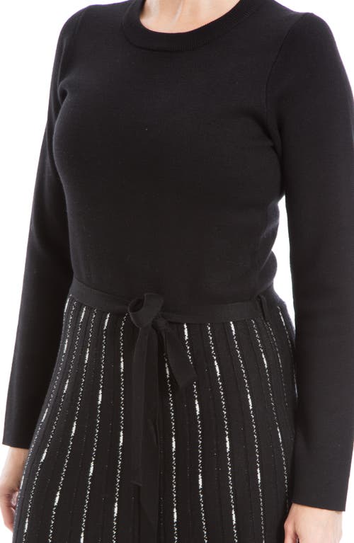 Max Studio Long Sleeve Midi Sweater Dress In Black/ivy Stripe