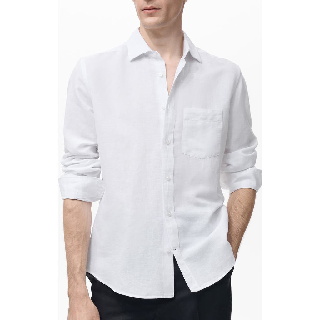 Mango Regular Fit Linen Button-up Shirt In White