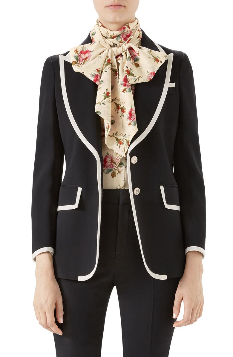 Gucci Peak Lapel Stretch Cady Blazer, Main, color, 