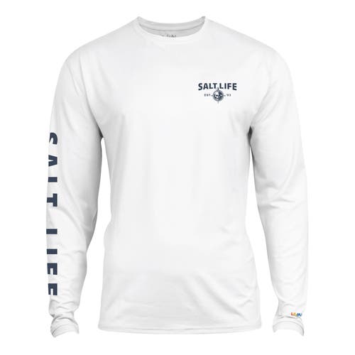 Salt Life Heavy Seas Performance Long Sleeve Tee In White