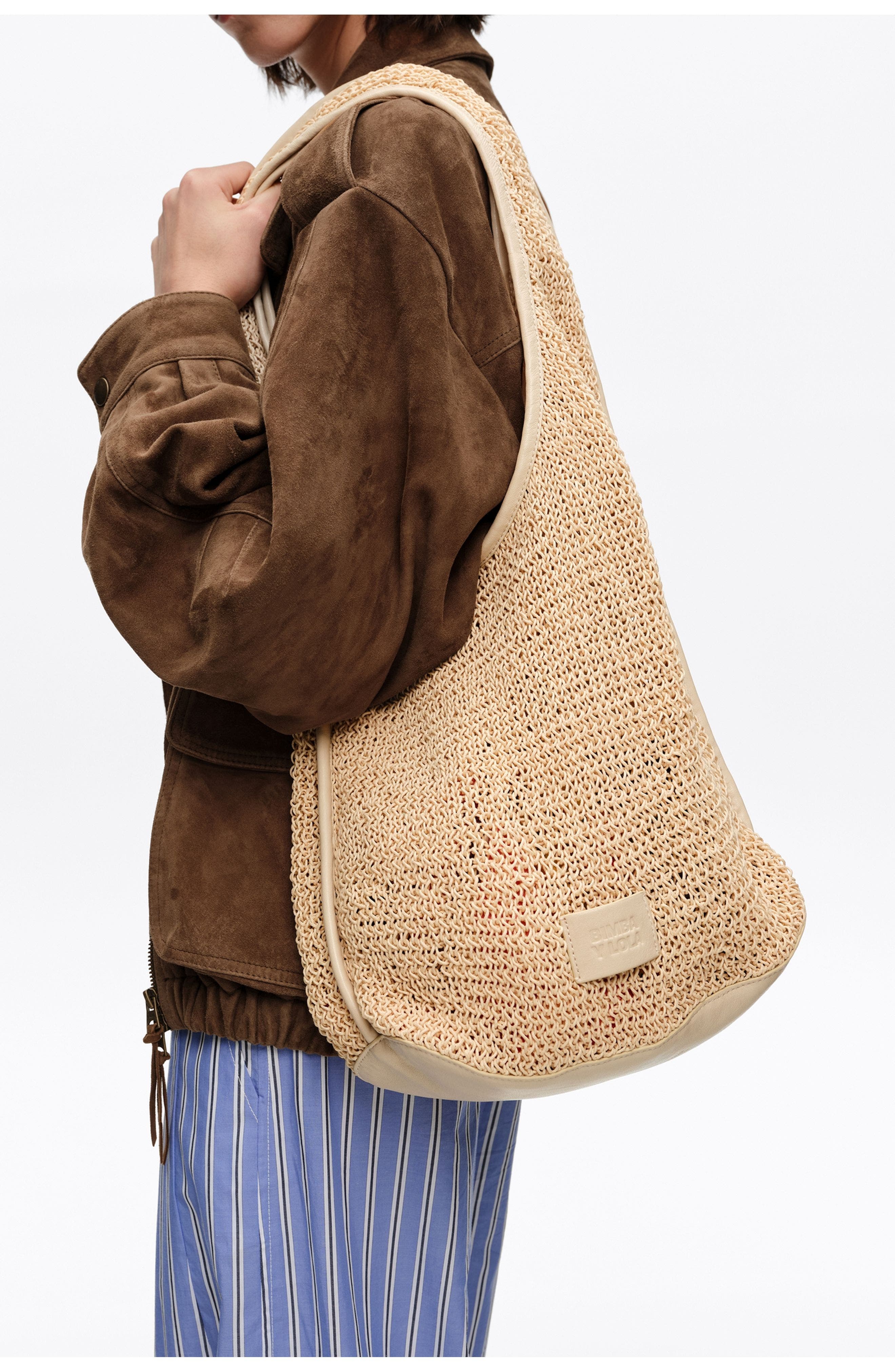Bimba y Lola Woven Large Shoulder Bag, Alternate, color, Ivory
