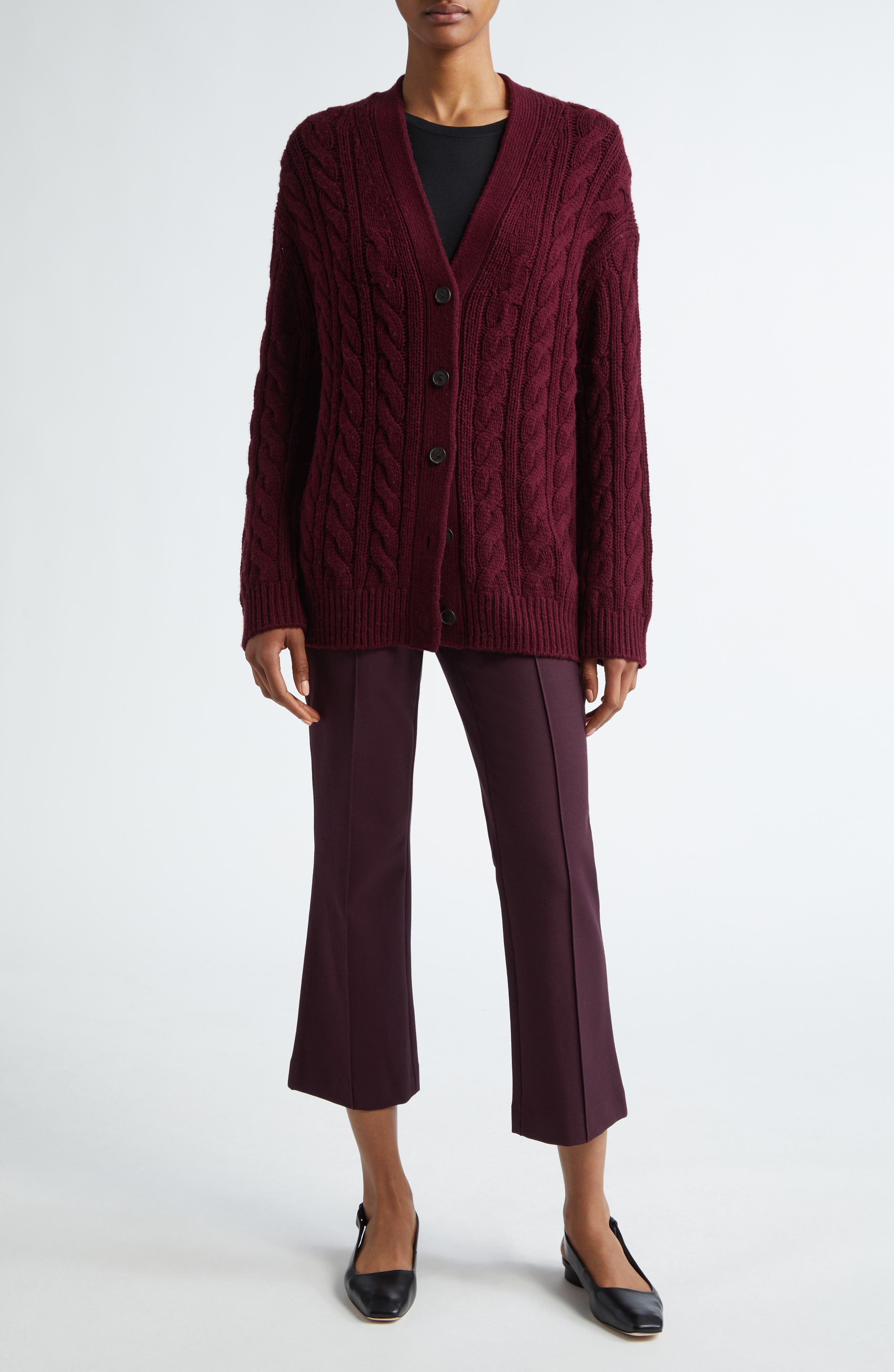 Pintuck Crop Flare Cotton Blend Pants - image 2