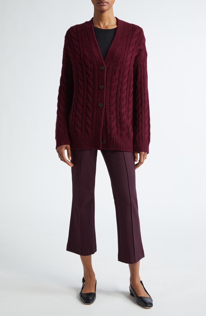Vince Pintuck Crop Flare Cotton Blend Pants, Alternate, color, Dahlia Wine