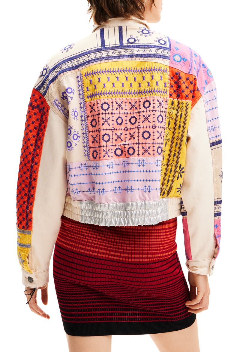 Short Embroidered Denim Jacket, Alternate, color, WHITE