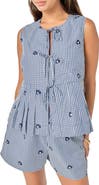 English Factory Bow Detail Gingham Embroidered Peplum Top