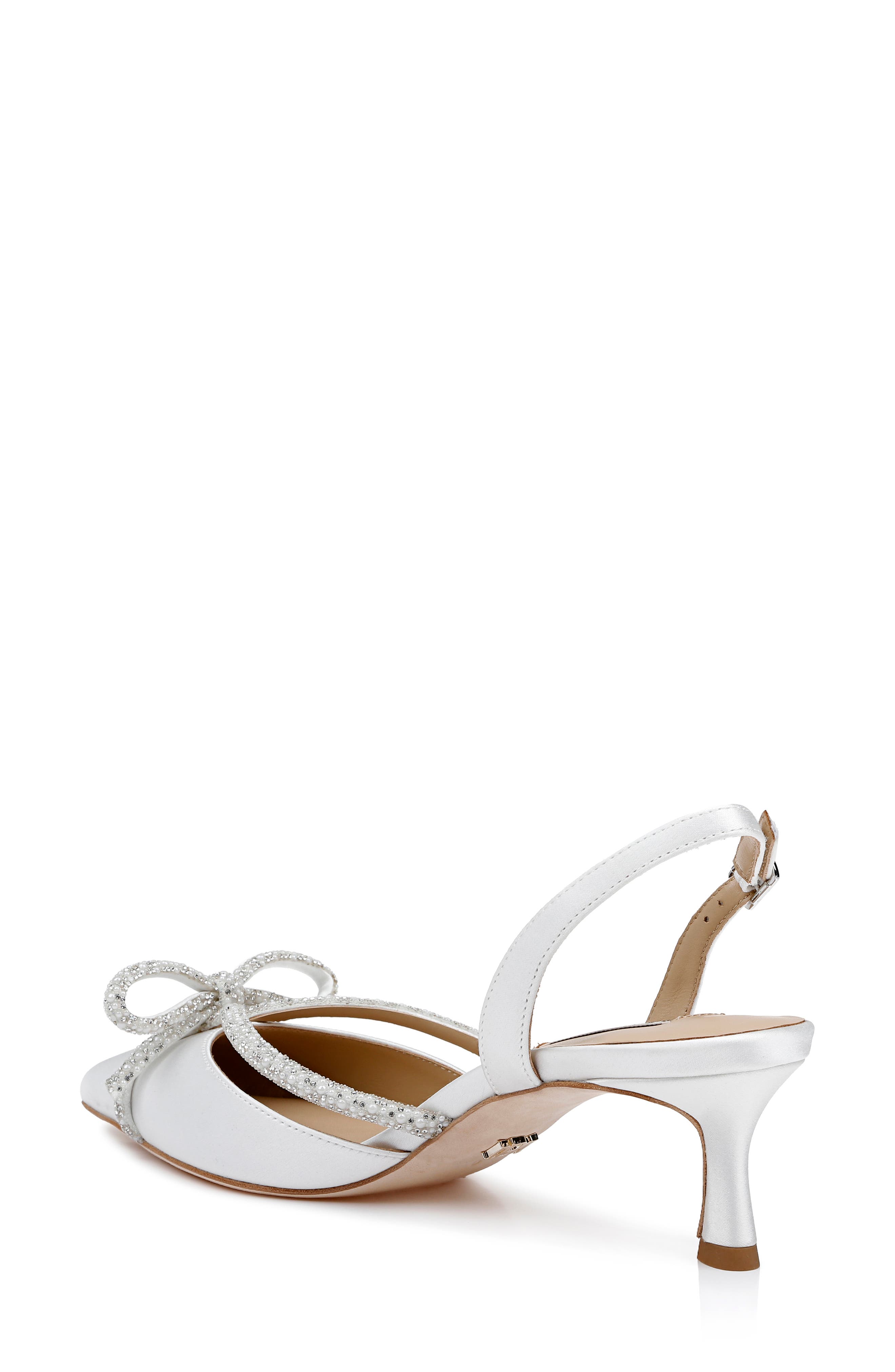 Badgley Mischka Collection Angelina Slingback Pointed Toe Kitten Heel Pump, Alternate, color, White Satin