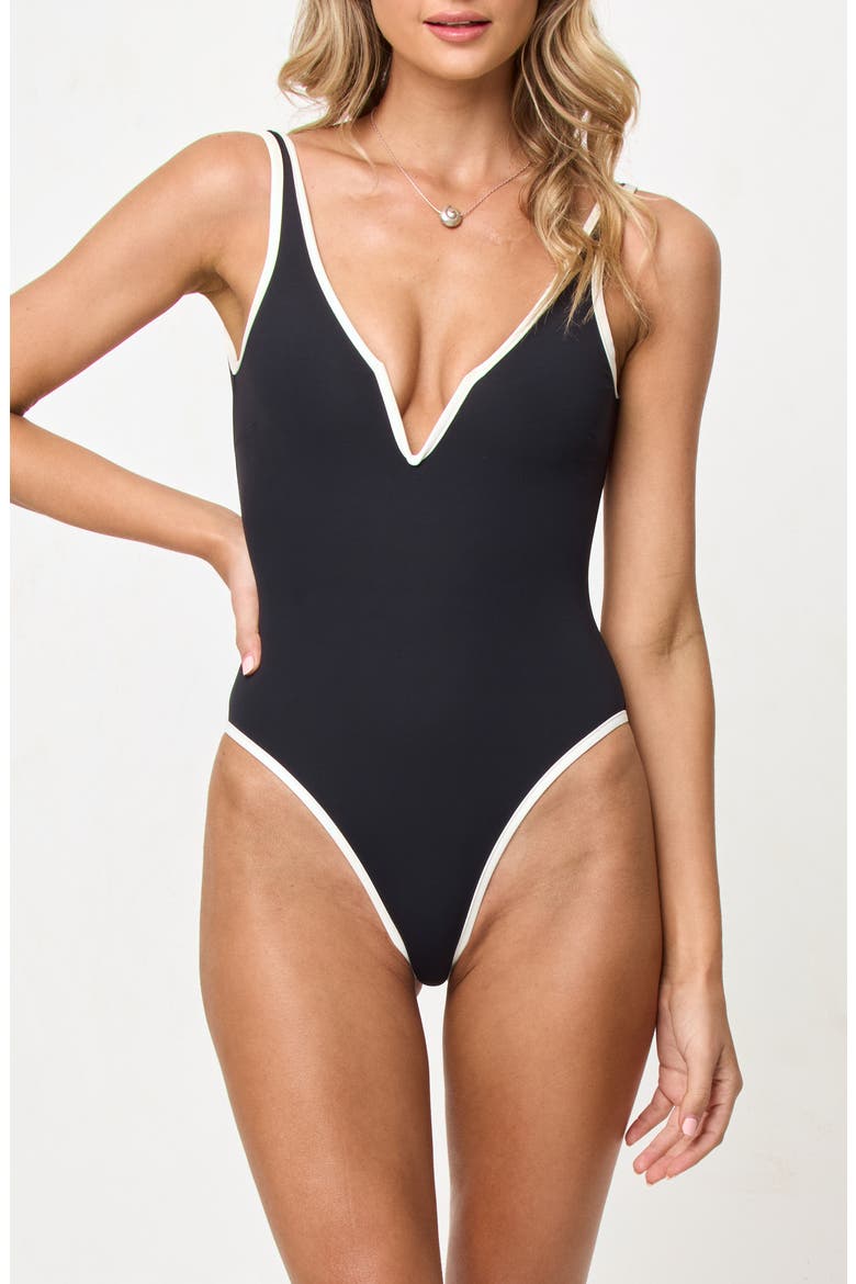 Coco One-Piece Swimsuit, Main, color, BLACK/ CREAM