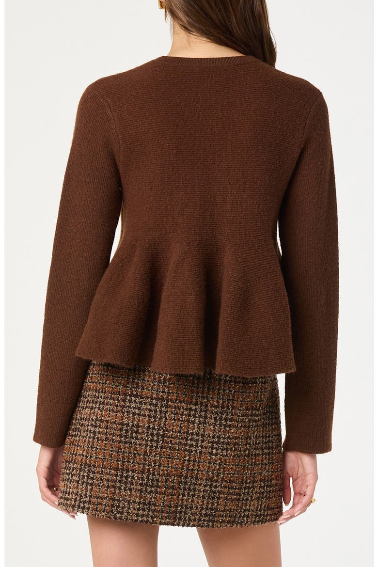 Swing Hem Peplum Cardigan, Alternate, color, BROWN