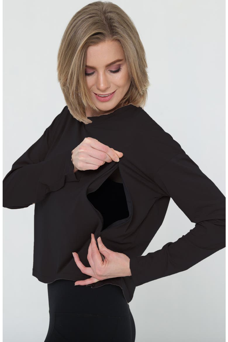 Abigail Long Sleeve Nursing Pullover, Alternate, color, Noir