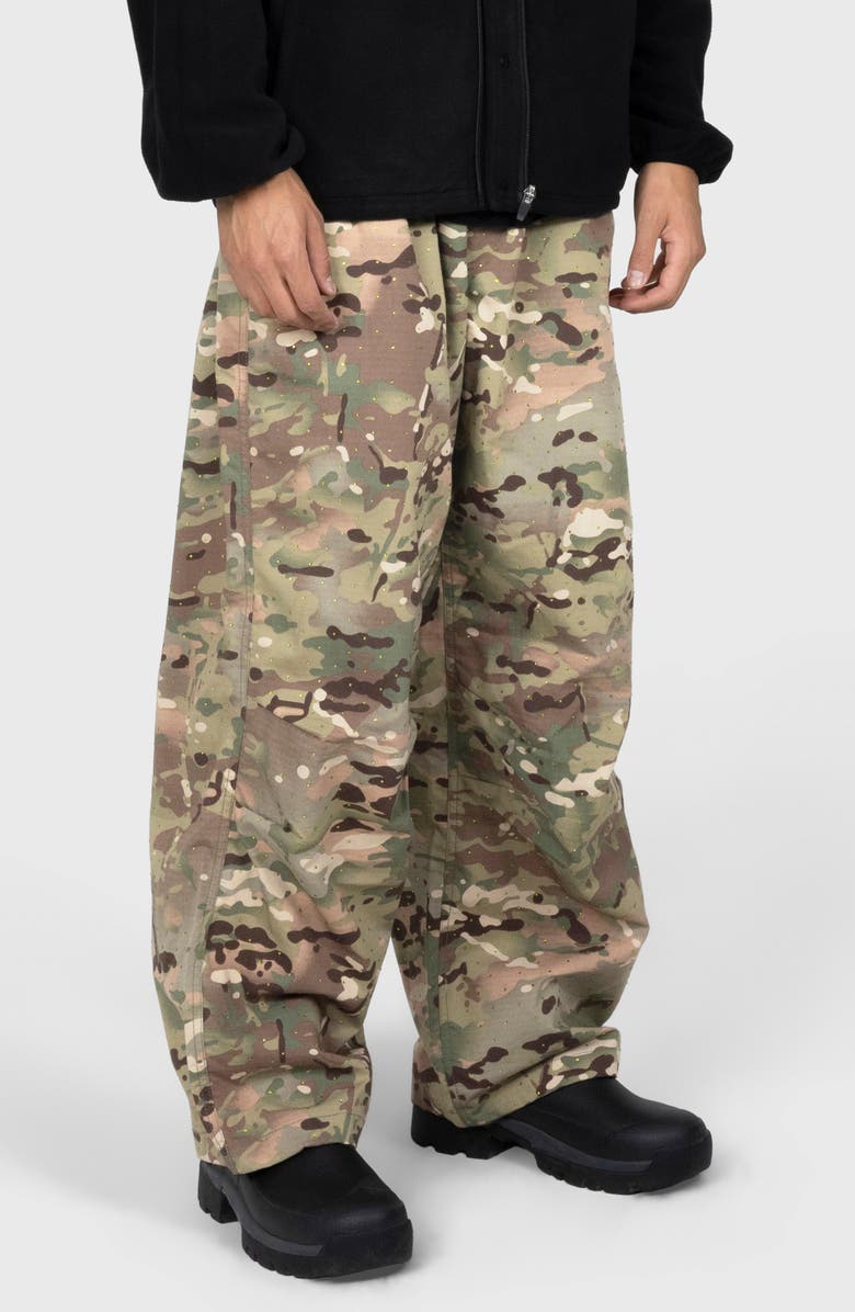 PLEASURES Gem Camo Wide Leg Pants, Alternate, color, Camo