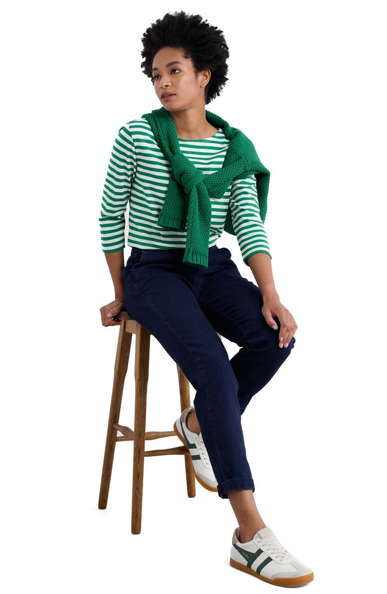 Seasalt Cornwall Sailor Stripe Three-Quarter Sleeve Organic Cotton Top, Alternate, color, Mini Cornish Glade Chalk