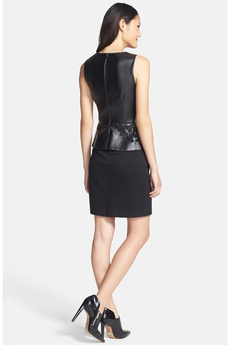 Cutout Faux Leather Peplum & Ponte Sheath Dress, Alternate, color, BLACK