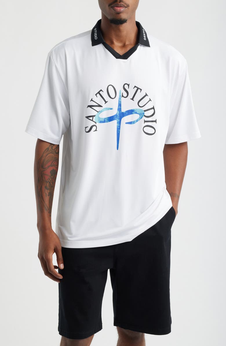 SANTO STUDIO Curved Logo Club Jersey Polo, Main, color, White