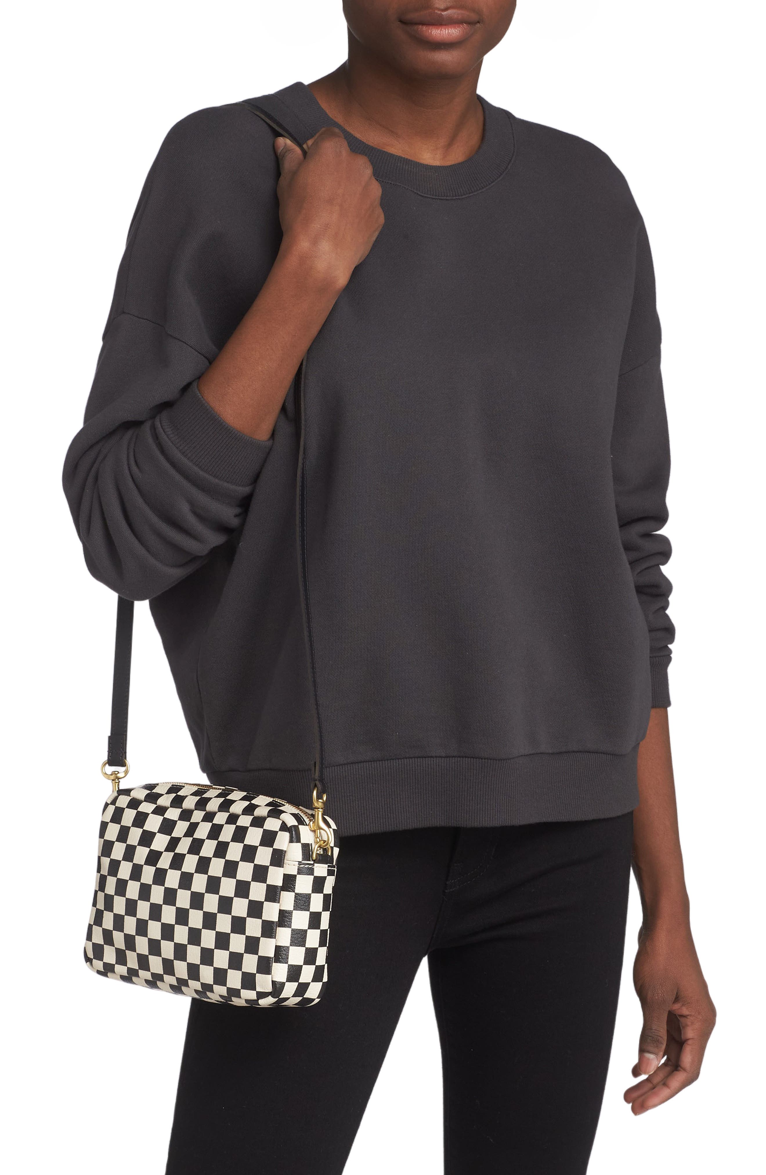 Clare V. Midi Sac Checkerboard Leather Crossbody Bag, Alternate, color, 