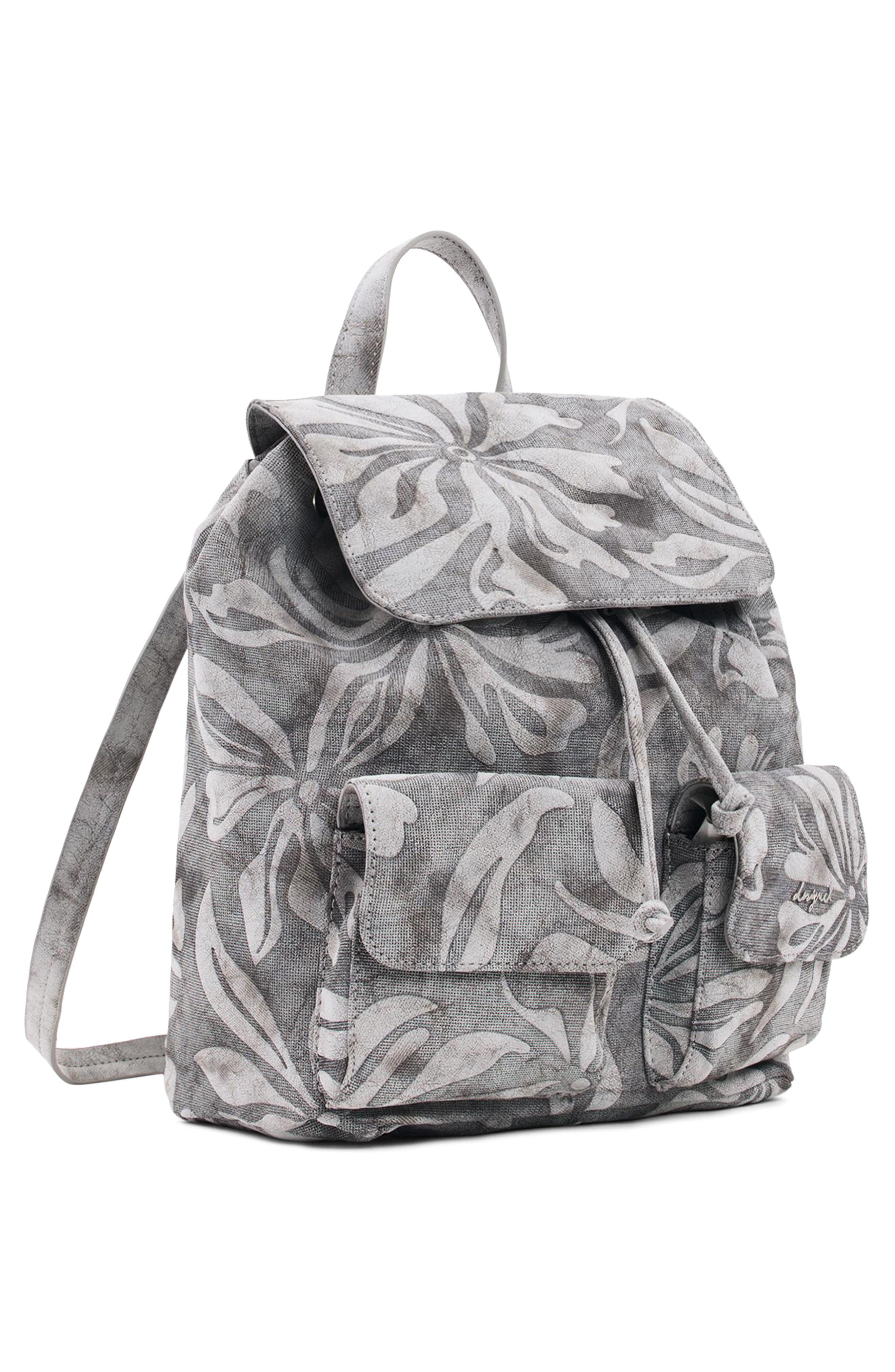 Desigual Mini Floral Backpack, Alternate, color, Obsidian