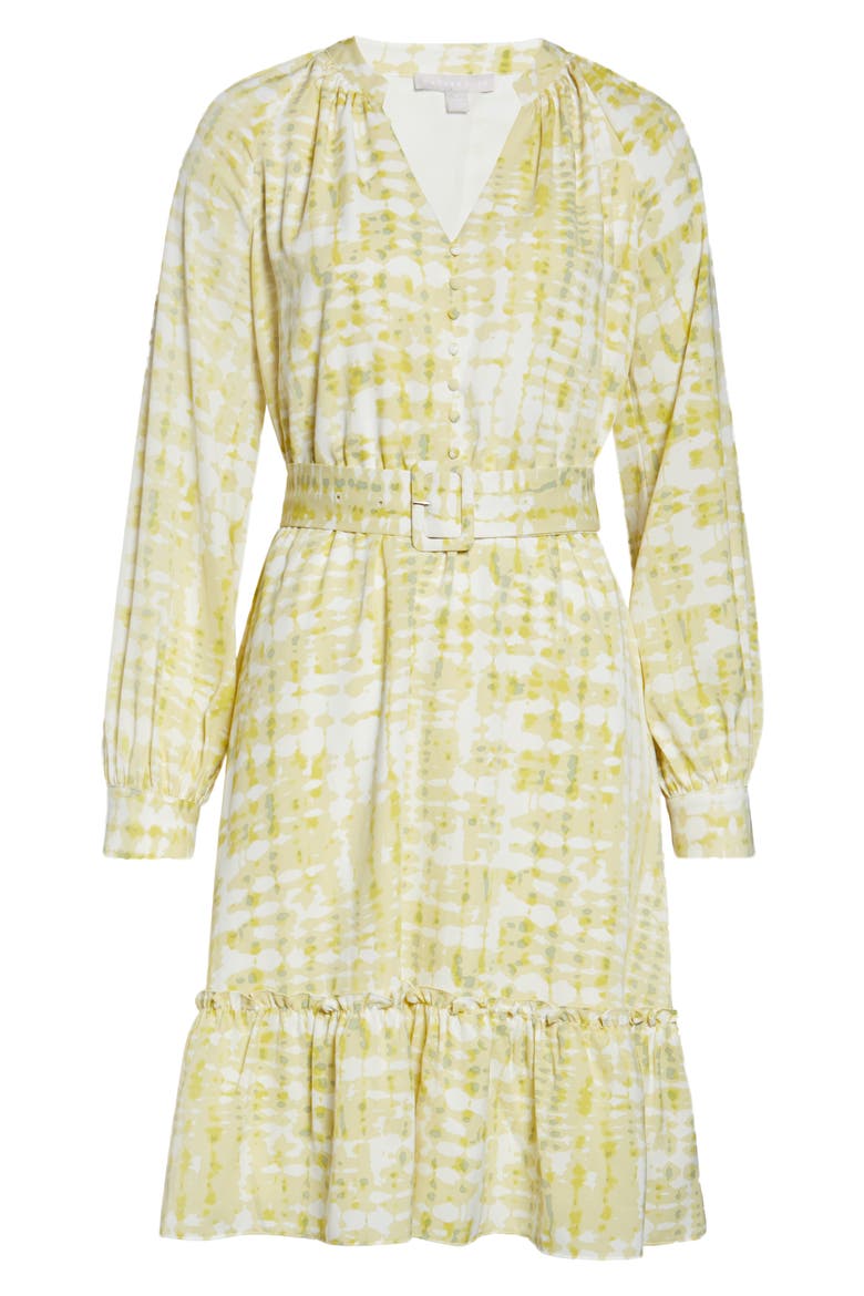 Long Sleeve Button Front Dress, Alternate, color, YELLOW- GREEN ABSTRACT